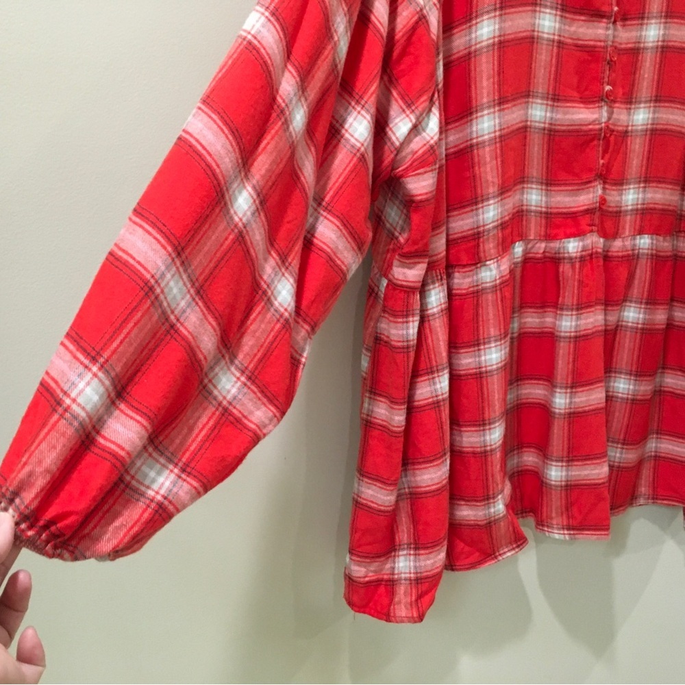 Torrid Women Plus 4X Soft Flannel Plaid Tunic Top Orange Button Long Sleeve New - Picture 6 of 8